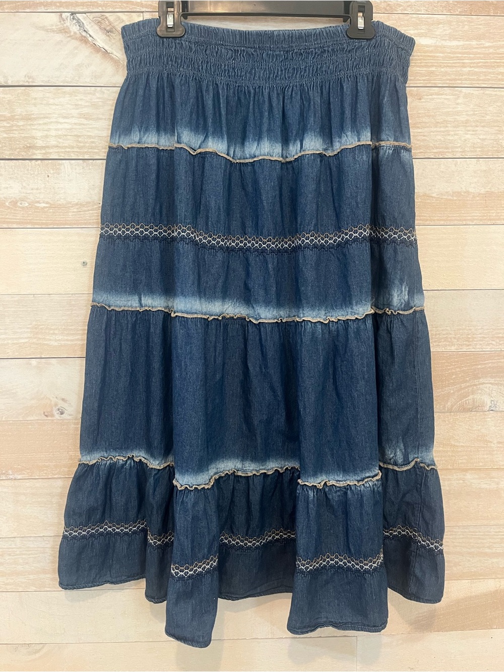 100% Cotton Tiered Denim Y2K Maxi Skirt